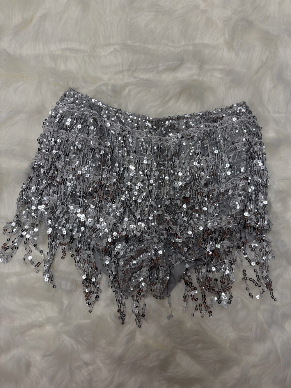 Silver Sequin Fringe Shorts